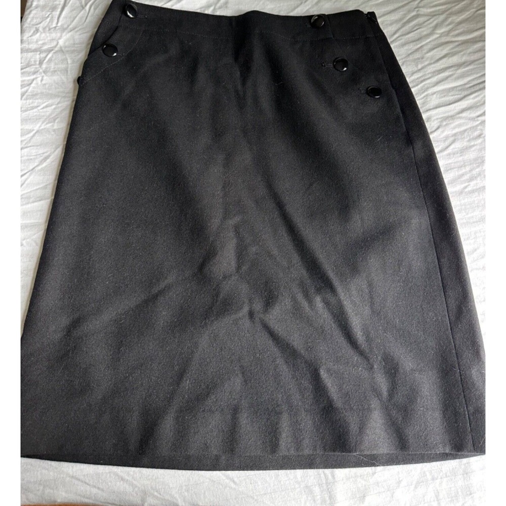 J. Crew Factory Womens Size 8 Black 100% Wool Button Accents 23 in Pencil Skirt